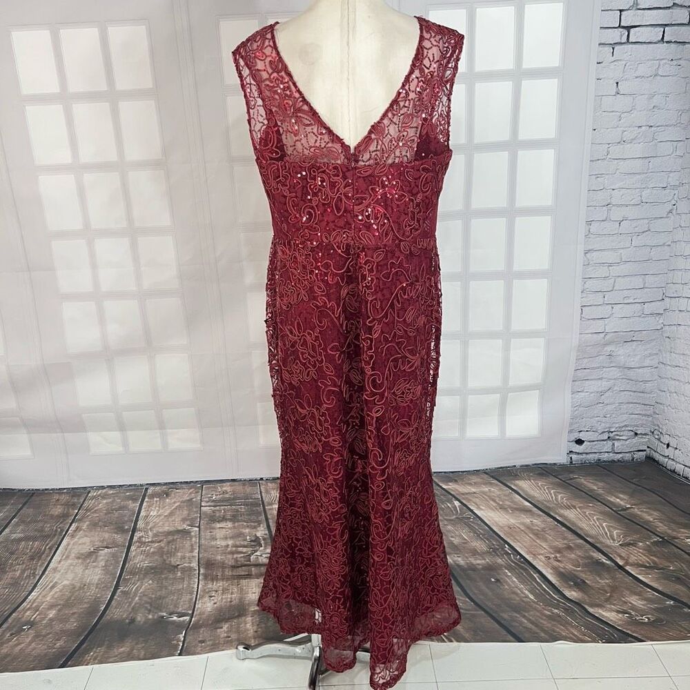 Slny sleeveless maroon red embroidered sequined lace gown size 16 - Picture 8 of 11